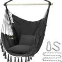 Y- STOP Hammock Chair Hanging Rope Swing, Max 500 Lbs, 2 Cushions Included, Large Macrame Hanging Chair with Pocket, Cotton Weave for Superior Comfort, Durability (Dark Grey)