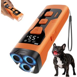 Dog Bark Deterrent Devices, 3X Ultrasonic 65FT Anti Barking Device, 4 Gear Frequencies Safer Alternatives to Dog Training Bark Collars, Portable Design with Display for All Dogs (Orange)