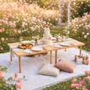 Wooden Folding Picnic Table - 60" x 30" Boho Low Picnic Table with Table Runner, Foldable Table for Indoor Outdoor Camping, Wedding, Beach, Garden, Party, 60" x 30" x 15.7"