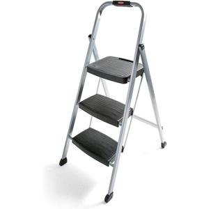 Rubbermaid 3-Step Steel Ladder,Folding Step Stool with Hand Grip and Non-Slip Feet, Silver, Tested to ANSI US Safety Standards, No Assembly Required
