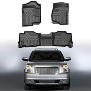 Mixsuper Custom Fit for Floor Mats 2007-2014 Cadillac Escalade/Chevrolet Tahoe/GMC Yukon All Weather Floor Liners Durable 1st & 2nd Row Mat Liner Set Black