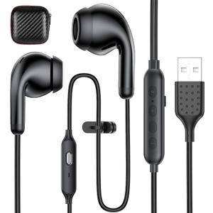 ACAGET USB Computer Headphones for PC Laptop Adjustable Sound & Vocal EQs | Corded Gaming Headset USB A Zoom Meeting Earbuds with Mute Mic & Volume Control HiFi Stereo Laptop Earphones for Dell Surface