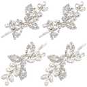 Waydress 4 Pcs Rhinestone Hair Clip Wedding Bridal Hair Barrette Decorative Leaf Crystal Side Hairpin Accessories for Women(Rhinestone Style,Silver)