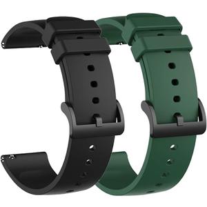 2 Pack Waterproof Bands Compatible with Amazfit Bip 3 Pro Watch Band, Soft Silicone Replacement Band for Amazfit Active/Gts 4 Mini/Gtr Mini/Bip 3 Smartwatch (Black/Green)