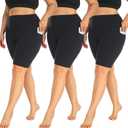 MOREFEEL 3 Pack Plus Size 8" Biker Shorts with Pockets for Women-High Waist Non-See Through Workout Black Yoga Short (XX-Large)