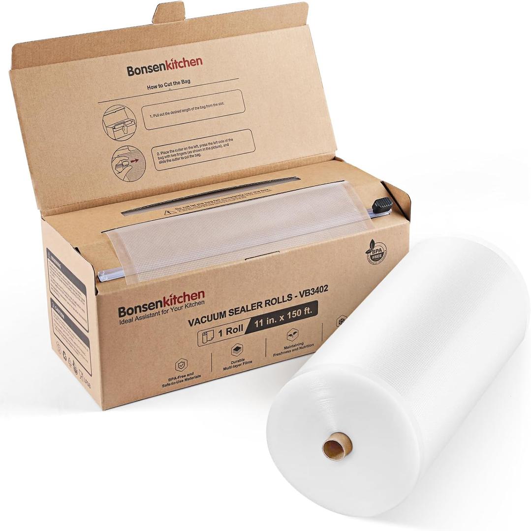 [2025 New] Bonsenkitchen 11 x 150 Vacuum Sealer Bags Rolls with Cutter for Food Storage, Commercial Grade, BPA Free, Great for Meal Prep and Sous Vide Cooking (11 in x 150 ft)