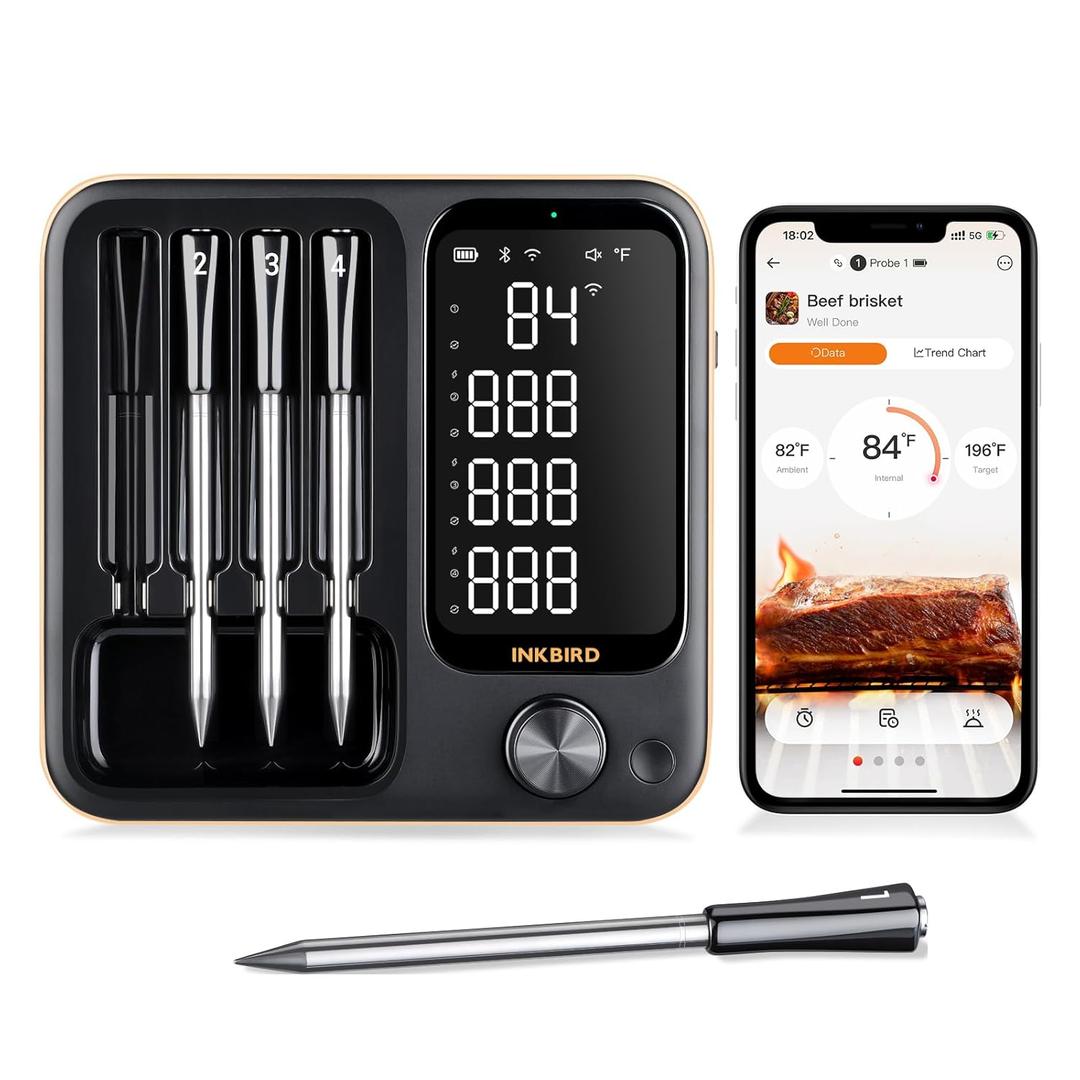 INKBIRD WiFi Wireless Meat Thermometer with 360Readable LCD Standalone Base4 Probes Digital Food Meat Thermometer with Remote Control for BBQ, Grill, Oven, Smoker, Rotisserie, Kitchen (14-BW)