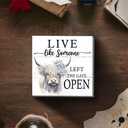 Highland Cow Bathroom Decor, Western Cow Wood Box Signs Desk Shelf Decoration, Western Bathroom Decor, Live Like Someone Left The Gate Open 5x5 Inch