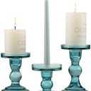GMWD 3 Pcs Glass Candle Holder Set Clear, Green Candlesticks Holders Pillar Taper Candles Tealight Stand for Wedding Centerpieces Home Decorations Dining Table