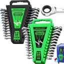 24-Piece Combination Ratchet Wrench Set, Metric (6-18mm) & SAE (1/4''-3/4'') Wrenches Set, 12-Point 72-Tooth Ratchet Spanners with Magnetic Base Organizer, Chrome Vanadium Steel for Auto Mechanic Tool