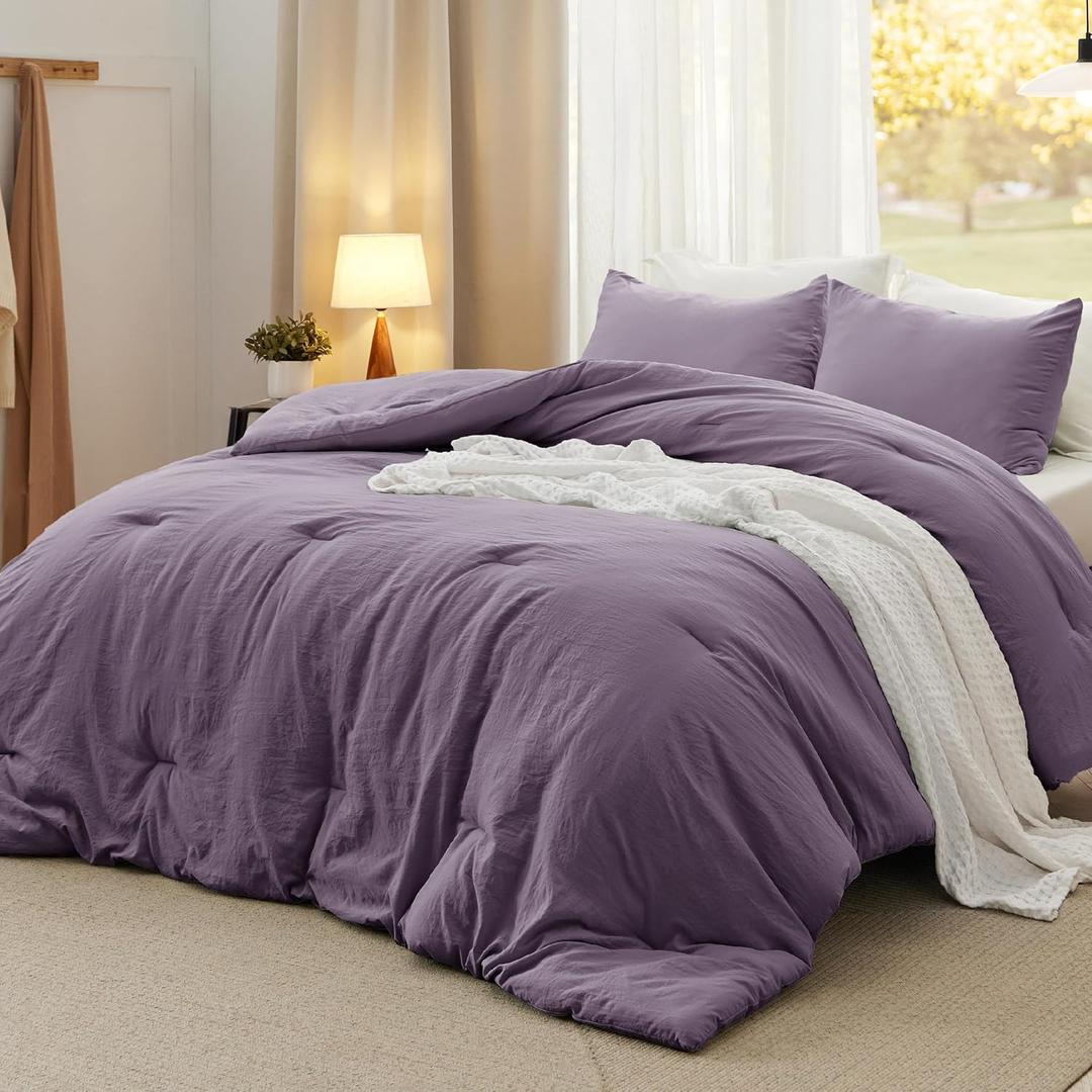 Bedsure California King Comforter Set, Grayish Purple Soft Prewashed Bedding for All Seasons, 3 Pieces GentleSoft Bed Set, 1 Lightweight Comforter (104"x96") and 2 Pillowcases (20"x36")