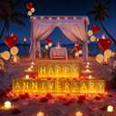 Happy Anniversary Light Up Letters, Rose Petals LED Tea Lights Candles Latex Foil Balloons, Paper Luminary Bags for Her Him Proposal Anniversary Valentines' Day Decorations
