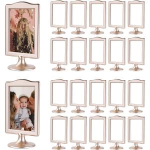 20 Pack Double Sided Standing Picture Frame 4x6 Plastic Photo Frame Bulk White Picture Display Holder Stand for Table Number, Menu, Wedding, Christmas (Champagne Gold)