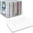2 Pcs Clear Acrylic CD Holder, DVD/CD Display Rack & CD Storage Box & Vinyl Record Storage Stand Holds up to 14 Standard CD Cases for Media Shelf Storage and Organization