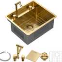 Sarlai Outdoor Sink, 21x19 Inch Gold Undermount Kitchen Sink Workstation with Foldable Faucet Bar Prep Single Bowl Gold Kitchen Sinks16 Gauge Stainless Steel BBQ Sinks with Cover 21"x19"x9“