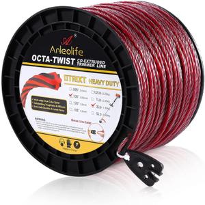 A ANLEOLIFE 3-Pound Heavy Duty Octa-Twist .105-Inch-by-770-ft Trimmer Line Spool,OTRIXT Co-Extruded Multi-Edge Spiral Weed Eater String, Red
