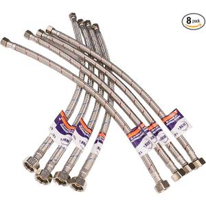WHK 8 Packs 16 inch Faucet Hose Connector 3/8" Comp x 1/2" FIP Water Faucet Supply Lines,Stainless Steel Braided Plumbing Supply Line For Bathroom Kitchen(Certified Safe)