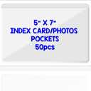 IMAGAME Clear Adhesive 5" x 7" Index Card Pockets with Top Open for Loading, 50 Pack, Plastic Labels Holders for Storage Bins and Library Card, Organizing and Protecting Your Index Cards or Photos