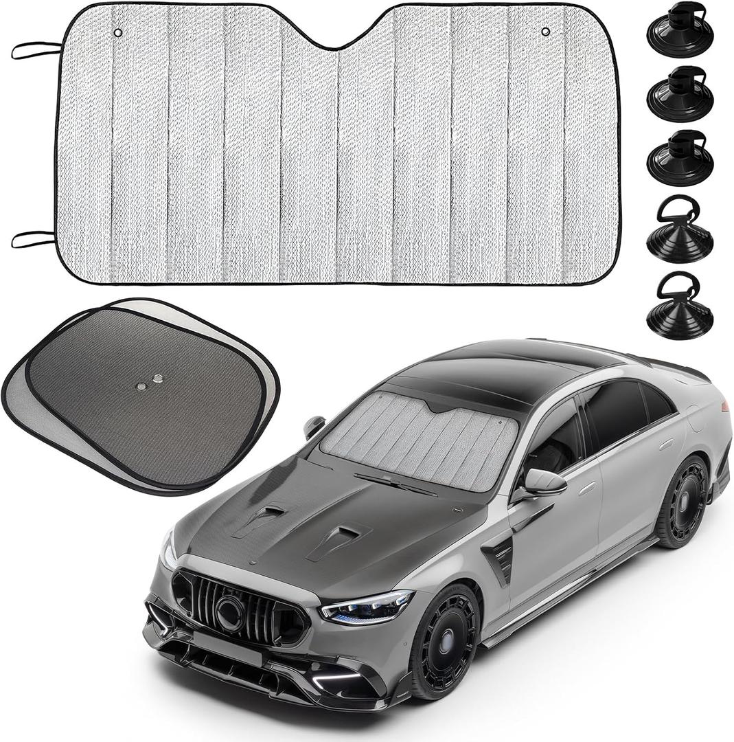 Sun Walker Car Windshield Sun Shade, UV Protection Auto Windscreen Shield Cover Heat Blocker, Foldable Front Window Sunshades for Most Sedans Trucks SUVs, Car Accessories