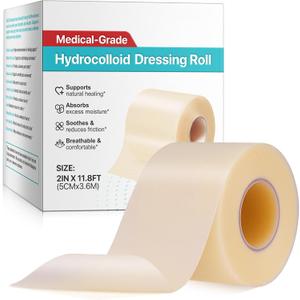 Hydrocolloid Roll Bandages 5CM x 3.6M Large Self-Adhesive Wound Dressing - Hydrocolloid Bandages for Blisters, Pressure Sores - Waterproof First Aid Tape, Cut to Size, 1 Roll