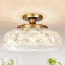 Semi Flush Mount Ceiling Light, 12 Inch Large Copper Ceiling Light Fixture, 3-Light Globe Glass Farmhouse Kitchen Lighting Fixtures for Bathroom, Hallway, Dining Room (Bulb Not Included)