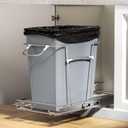 Pull Out Trash Can for Kitchen Cabinets, 35 Qt Under Sink Garbage Bin with Full Extension Slides, Fits 13" W x 18" D Opening Cabinets, Heavy-Duty Steel Organizer, Silvery (Trash Can Not Included)