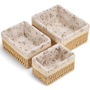 Amaredom Floral Wicker Baskets, Handwoven Multi-size 3-Pack Storage Baskets Set, Perfect For Home Organizing, Storage and Décor - Beige