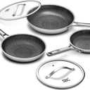 Nonstick Frying Pan Set with 2 Lid, Non-Toxic Tri-Ply Hybrid Ceramic Skillet 3 Piece, 8, 10 & 12 Inch Stainless Steel Pans, PFAS/PFOA/PTFE Free, Dishwasher & Oven Safe, Induction Compatible