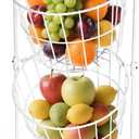2 Tier Fruit Basket , Countertop Fruit Vegetable Bowl for Kitchen Counter Metal Wire Storage Basket Fruits Stand Holder Organizer for Bread Snack Veggies Produce (White)