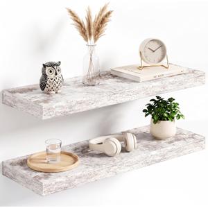 24x8in Floating Shelves 2 Pack, Wall Mount Display Shelf, White Washed, 24x8x1.4in, Set of 2