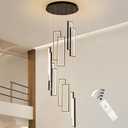 Black Modern Staircase Chandeliers for High Ceilings, 138" Max Height Adjustable, Dimmable LED with Remote, Spiral Chandeliers for 2-Story Foyer, Grand Entryway, Double-Height Living Room