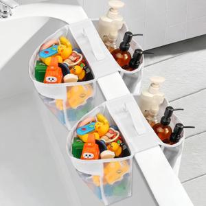 2 Pack Bath Tub Toy Storage Organizer,Baby Bath Tub Toys Storage,Saddle Shape 2 Compartments Mesh Shower Toy Holder (White)
