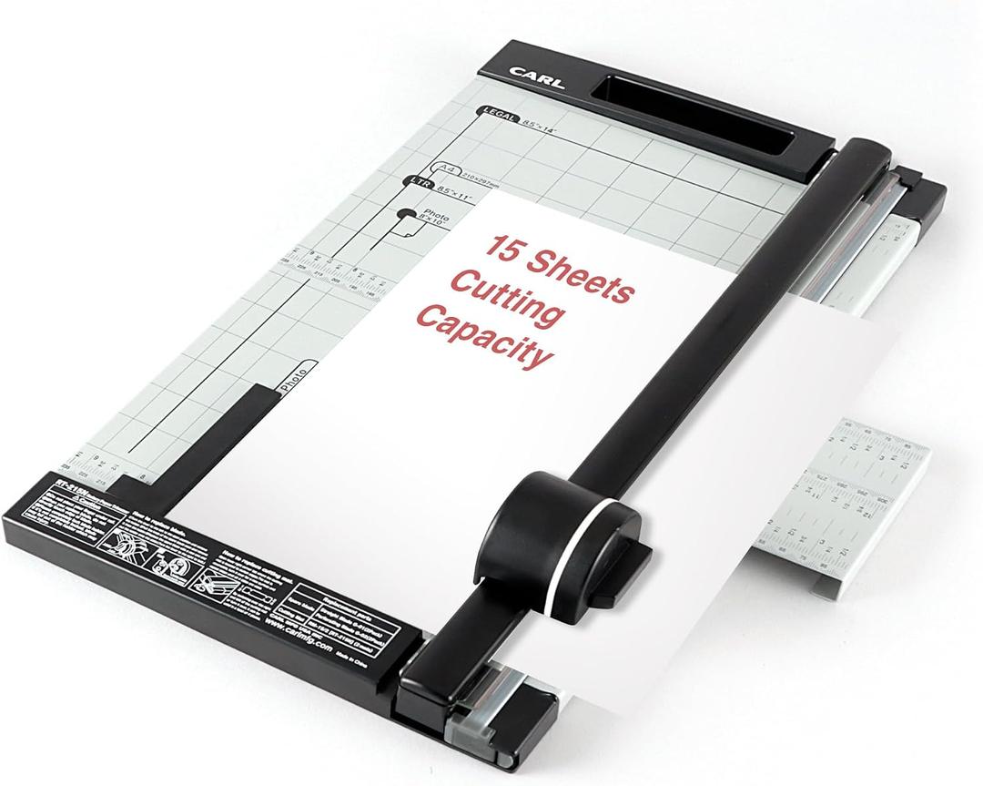 Carl, Professional Rotary Paper Trimmer 15-inch, 15 Sheet Cutting Capacity, Black and Silver