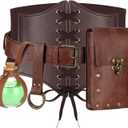 Women Renaissance Corset Belt Pouch Halloween Medieval Renaissance Costume Accessories (L/Waist 32"-43", Brown Potion Bottle Set)