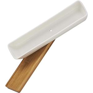 BESPORTBLE Rectangular Ceramic Plant Pot with Bamboo Saucer for Indoor Succulent Gardening Durable Decorative Flowerpot for Home and Office Use