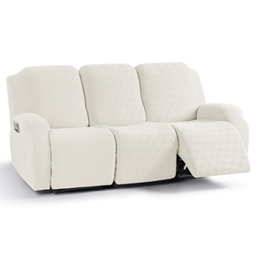 KinCam Recliner Covers, Stretch Reclining Chair Covers, Recliner Sofa Slipcovers Stripe Jacquard Recliner Couch Covers Furniture Protector Covers for Pet Kid (3 Seater, Cream)