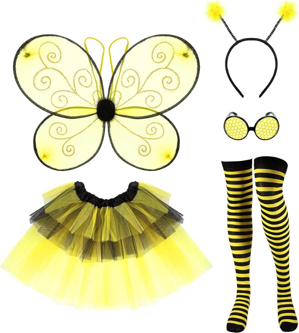 SATINIOR Bee Costume Kit for Women Tutu Skirt Bee Wings Headband Striped High Leg Warmers for Halloween Cosplay Party (50 cm/ 19.69 inches)