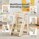 Foldable Toddler Tower Kitchen Step Stool for Sink Kids Adjustable Height Standing Tower for Children Montessori Learning Helper with Handles for Bathroom, Green