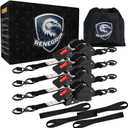 Retractable Ratchet Straps Heavy Duty Tie Down 1''*12ft Breaking Strength 1760LBS Cargo Securing System,for Motorcycle,UTV,ATV,Trailer(Black,4 Pack)