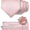 JEMYGINS Mens Necktie Blush Pink Tie and Lapel Pin with Pocket Square Tie Clip Sets for Casual and Business(16)