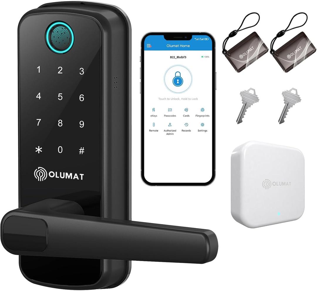 Smart Door Lock with Handle: Olumat Keyless Entry Door Lock with WiFi Gateway - Smart Locks for Front Door with Keypad - Fingerprint Lock