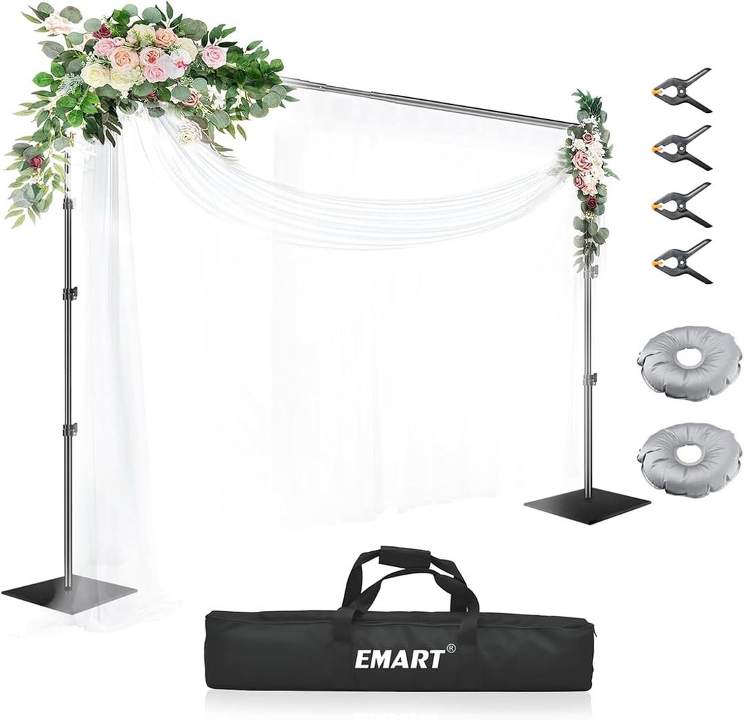 EMART Backdrop Stand, 10x10 ft Adjustable Photo Background Pipe and Drape Photography Kit with Heavy Duty Metal Flat Base for Parties, Wedding, Video Studio, Birthday - Black (10x10ft)