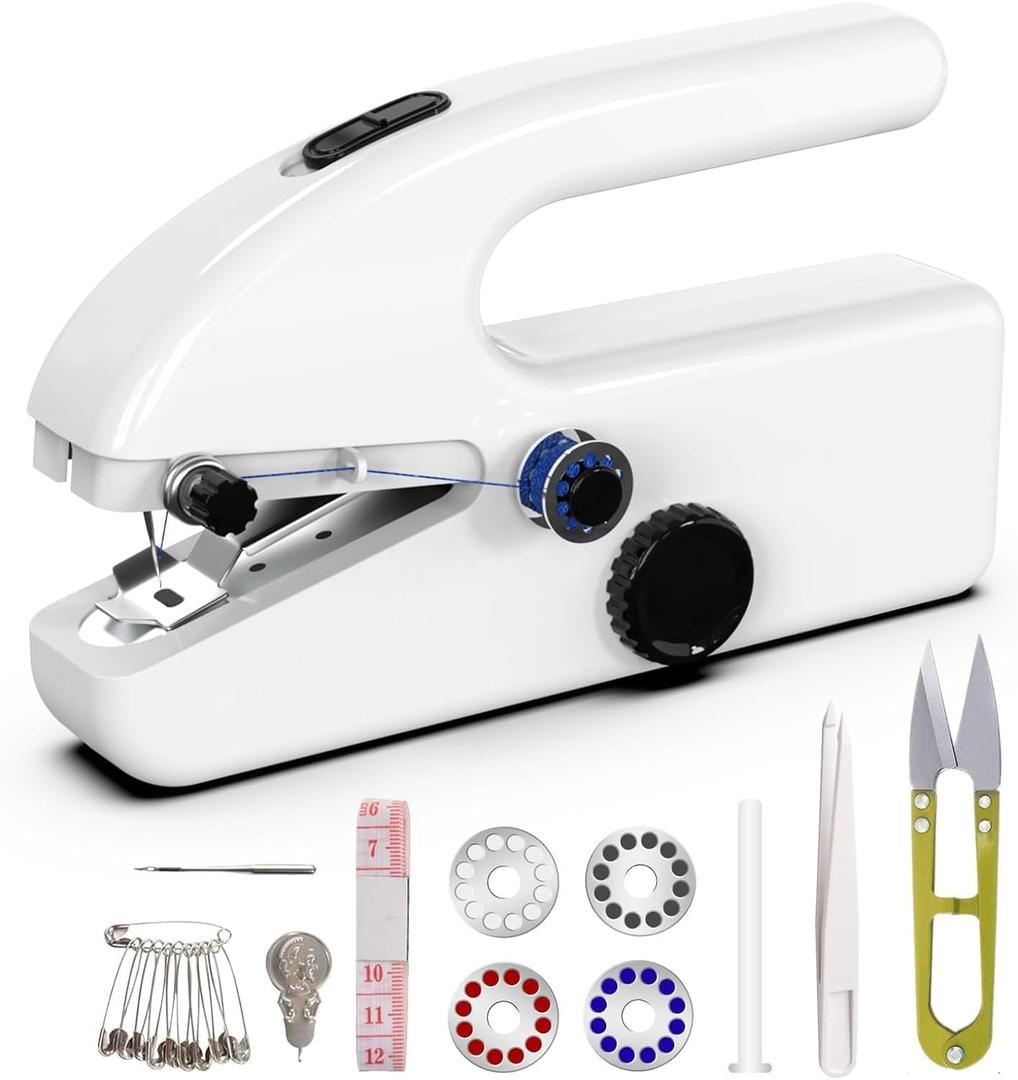 Handheld Sewing Machine,Two dear,Mini sewing machine,Easy to Use and Fast Stitch Suitable for Clothes,Fabrics, DIY Home Travel Electric Handheld Sewing Machine for Beginners. (White)