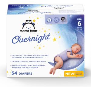 Amazon Brand - Mama Bear Overnight Diapers, Size 6, 54 Count