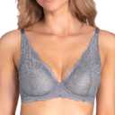 Wingslove Women's Sexy Bra Sheer Lace Bra Plunge Unlined Full Coverage See Through Underwire Bra (Gray)