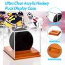 MewVeer Hockey Puck Display Case, Pucks Display Cases with Wooden Base, Acrylic Clear Box - Hockey Memorabilia Storage Holder, for Enthusiasts & Collectors & Fans (2 Pack, Square)