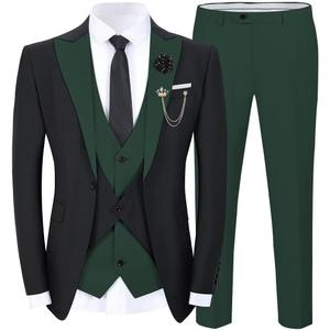Wangyue Men's Tuxedo Suit 3 Piece Suits for Men Wedding Slim Fit Prom Tuxedo for Men Dinner Party Blazer Vest Pants Set (Dark Green)