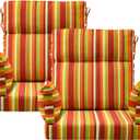 Outdoor High Back Chair Cushion, 2 Pack 48 x 24 inches Patio Chair Cushions Water Repellent Rocking Cushions Indoor Furniture Seat Pad with 2 Pillows, Rainbow Stripe