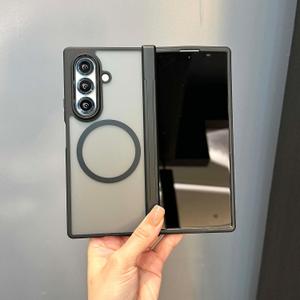 Magnetic Case for Samsung Galaxy Z Fold 7 with Hinge Protection, Simple Premium Lightweight Matte Black Soft Frame Hard Case (Matte Black and Magnetic)