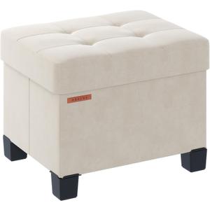 Cube Storage Ottoman, Velvet Foot Stool with Feet, Folding Storage Bench, End of Bed Bench, Storage Chest, for Living Room, Bedroom, 12.6 x 15.8 x 13.2 Inches, Cream White, UASND21W (12.6"D x 15.8 "W x 13.2" H)